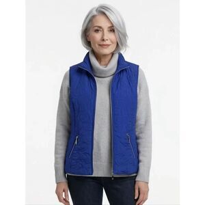 Christopher & Banks Royal Blue Patterned Zip Vest Size M Petite